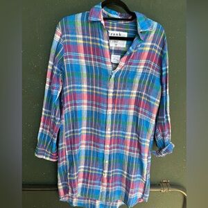 Frank & Eileen Mary Blue & Pink Linen Plaid dress size xs nwt